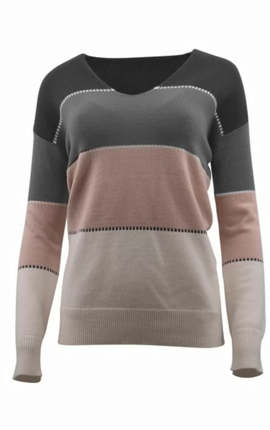 Passioni Strickpullover mit breiten Streifen in Ton-in-Ton-Rosa bis Taupe günstig online kaufen