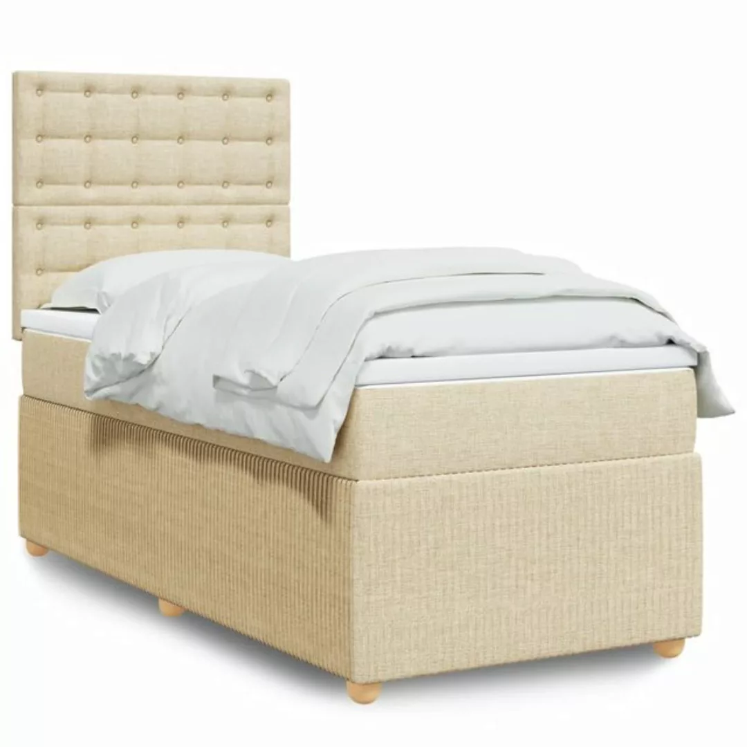 vidaXL Boxspringbett, Boxspringbett mit Matratze Creme 80x200 cm Stoff günstig online kaufen