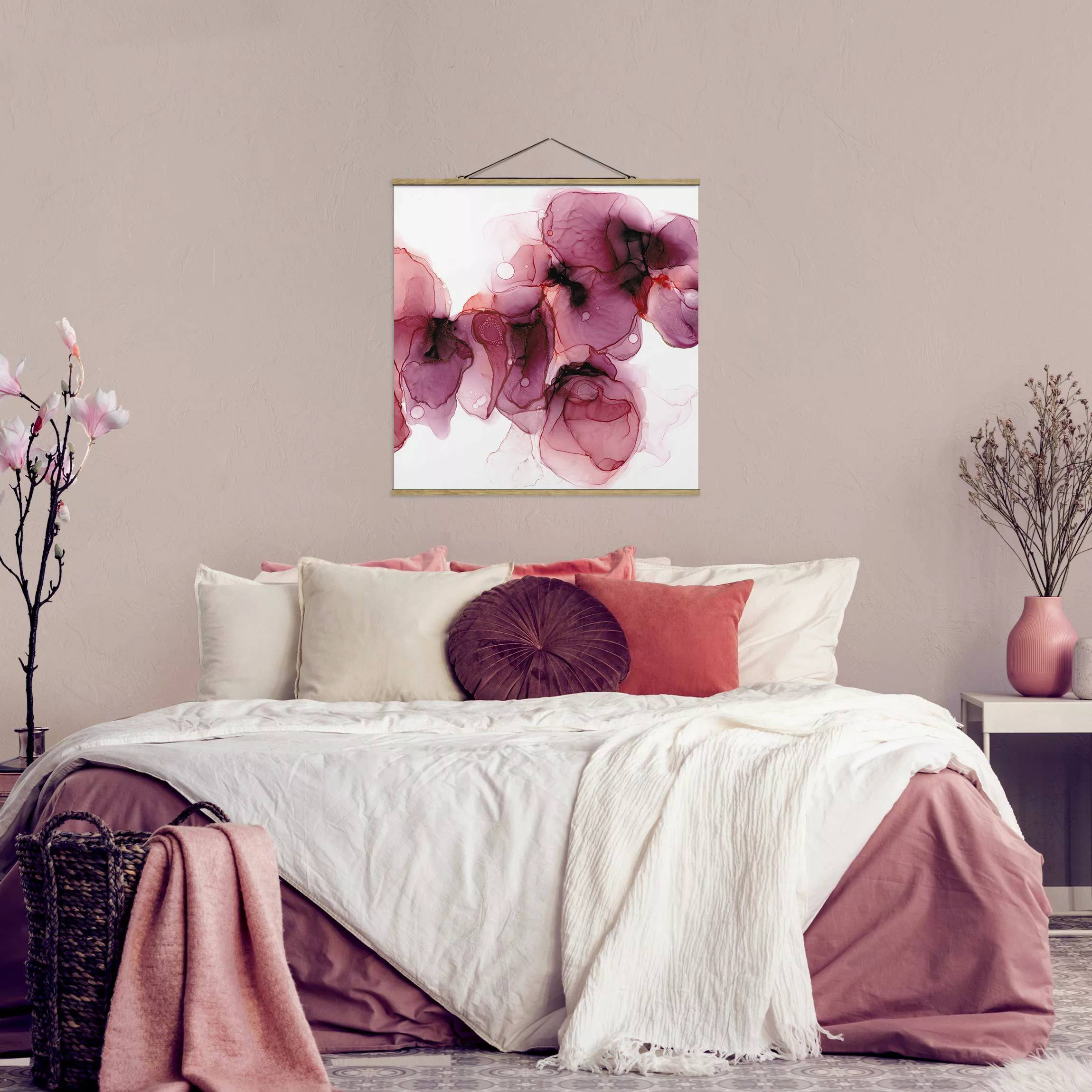 Stoffbild mit Posterleisten Wilde Blüten in Violett und Gold günstig online kaufen