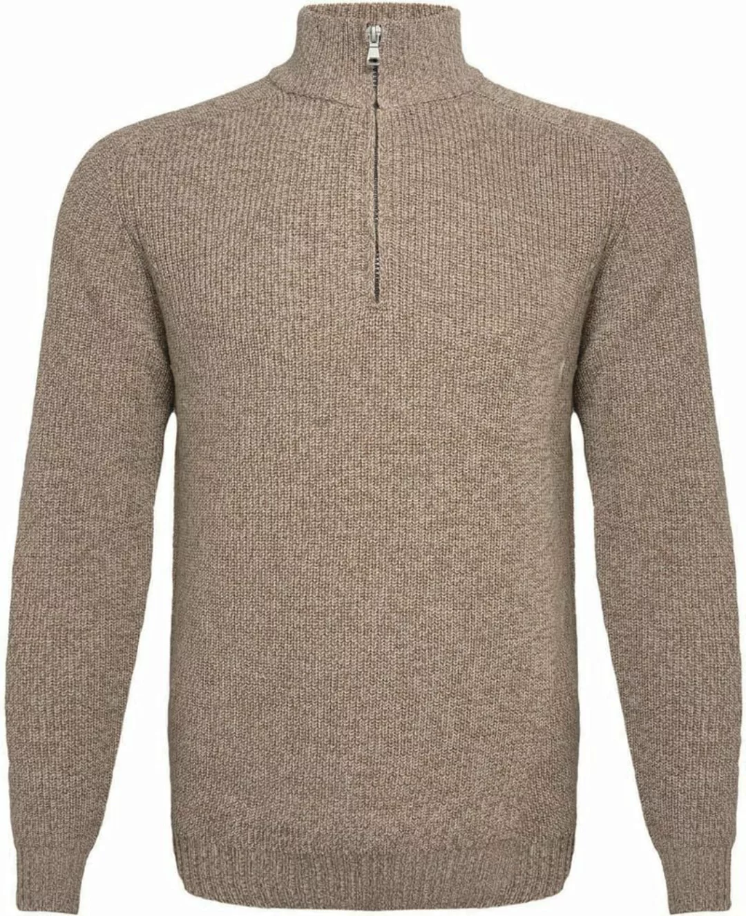 R2 Half Zip Heavyknit Pullover Merino Wolle Hellbraun - Größe XXL günstig online kaufen