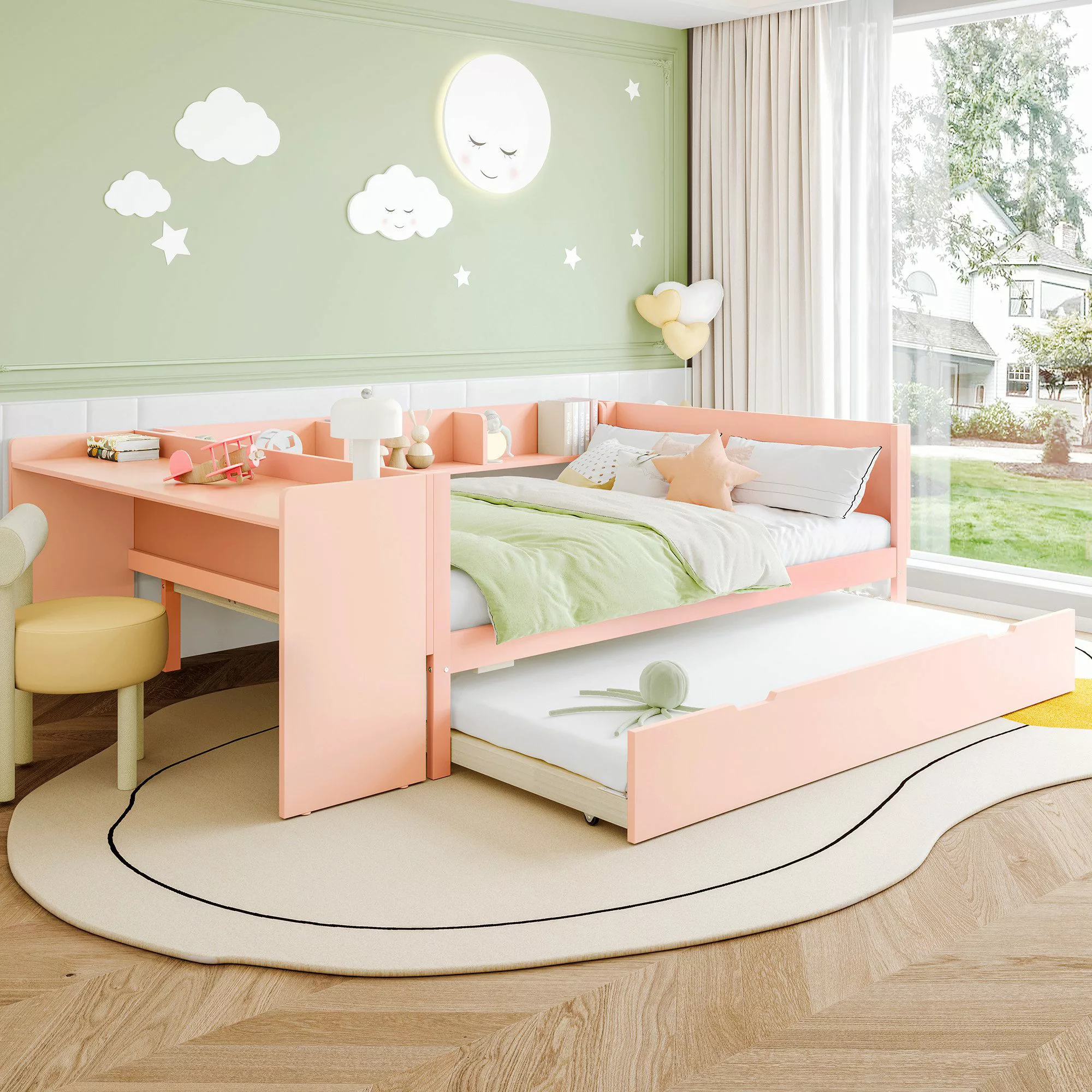 Flieks Kinderbett, Massivholzbett 140x200cm mit Schreibtisch günstig online kaufen