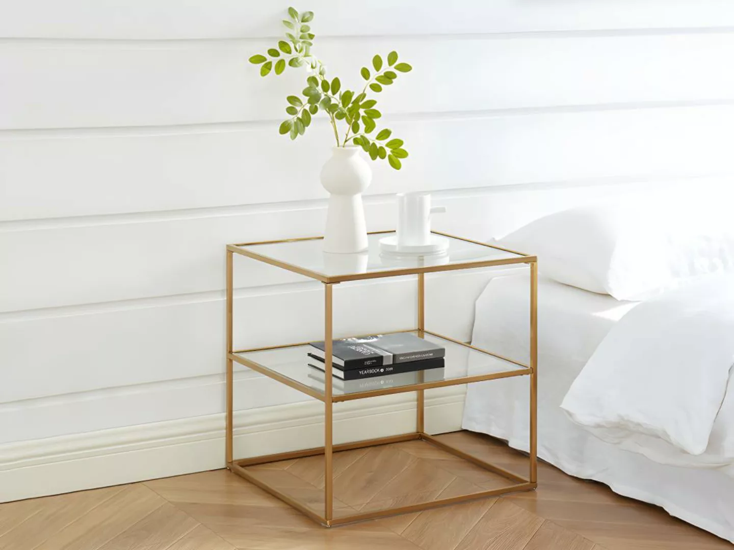 Nachttisch mit 2 Ablagen - Glas & Stahl - Goldfarben - KOHANNA günstig online kaufen