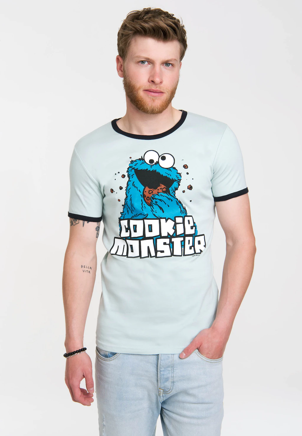 LOGOSHIRT T-Shirt "Cookie Monster", mit farblich abgesetzten Bündchen günstig online kaufen