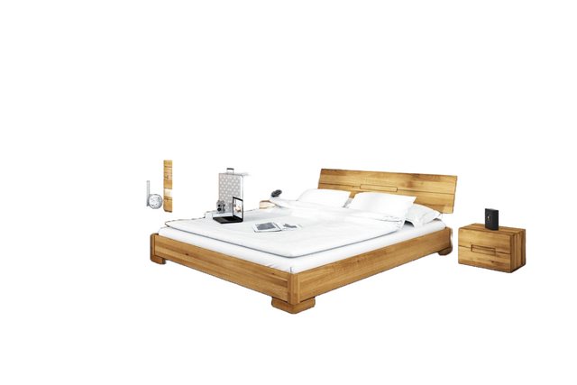 Natur24 Einzelbett Bett Bento 5 Sonderlänge 160x220 Wildeiche Holzkopfteil günstig online kaufen