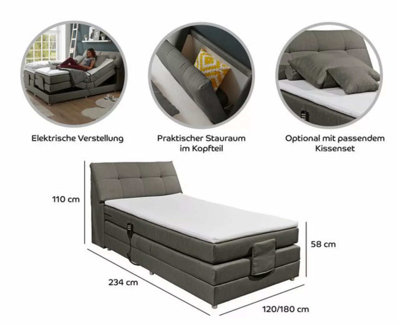 ED EXCITING DESIGN Boxspringliege (180 x 200 cm, Concord), Schwarz günstig online kaufen