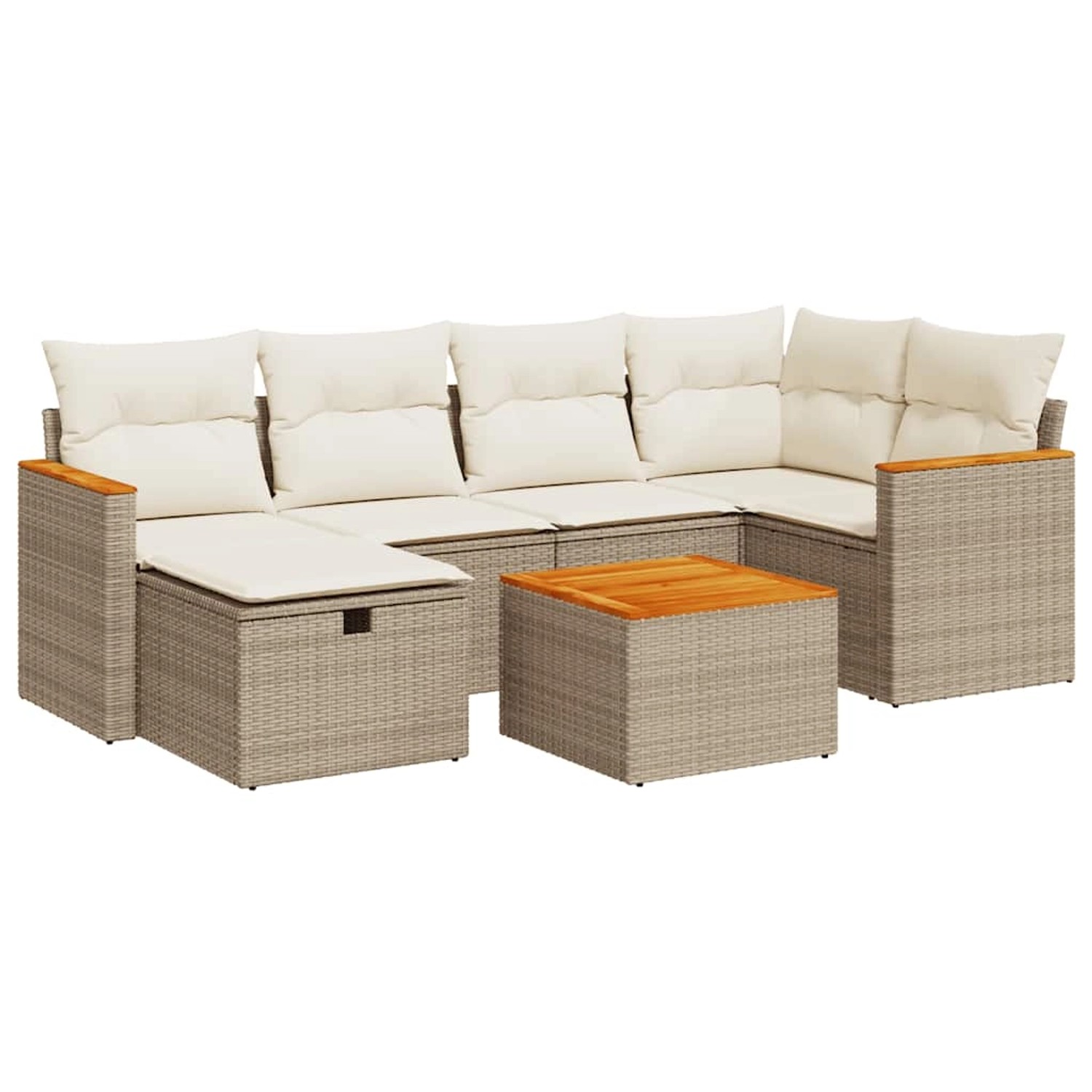 vidaXL 7-Tlg Garten-Sofagarnitur mit Kissen Beige Poly Rattan 3325922 günstig online kaufen