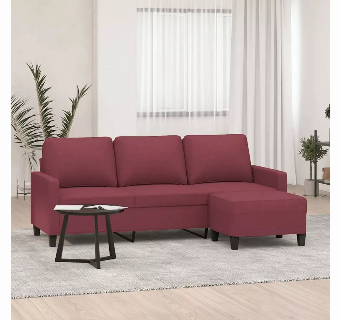 vidaXL Sofa 3-Sitzer-Sofa mit Hocker Stoff, Rot günstig online kaufen