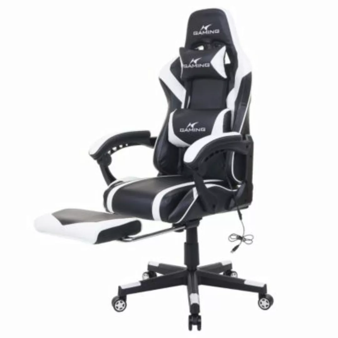 HWC Mendler Bürostuhl mit Fußstütze und USB-Massage schwarz/weiß günstig online kaufen