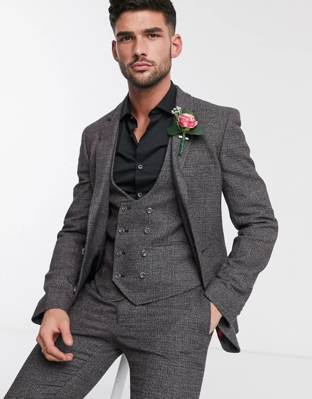 ASOS DESIGN Wedding – Superenges Tweed-Anzugjacket in Anthrazit-Grau günstig online kaufen