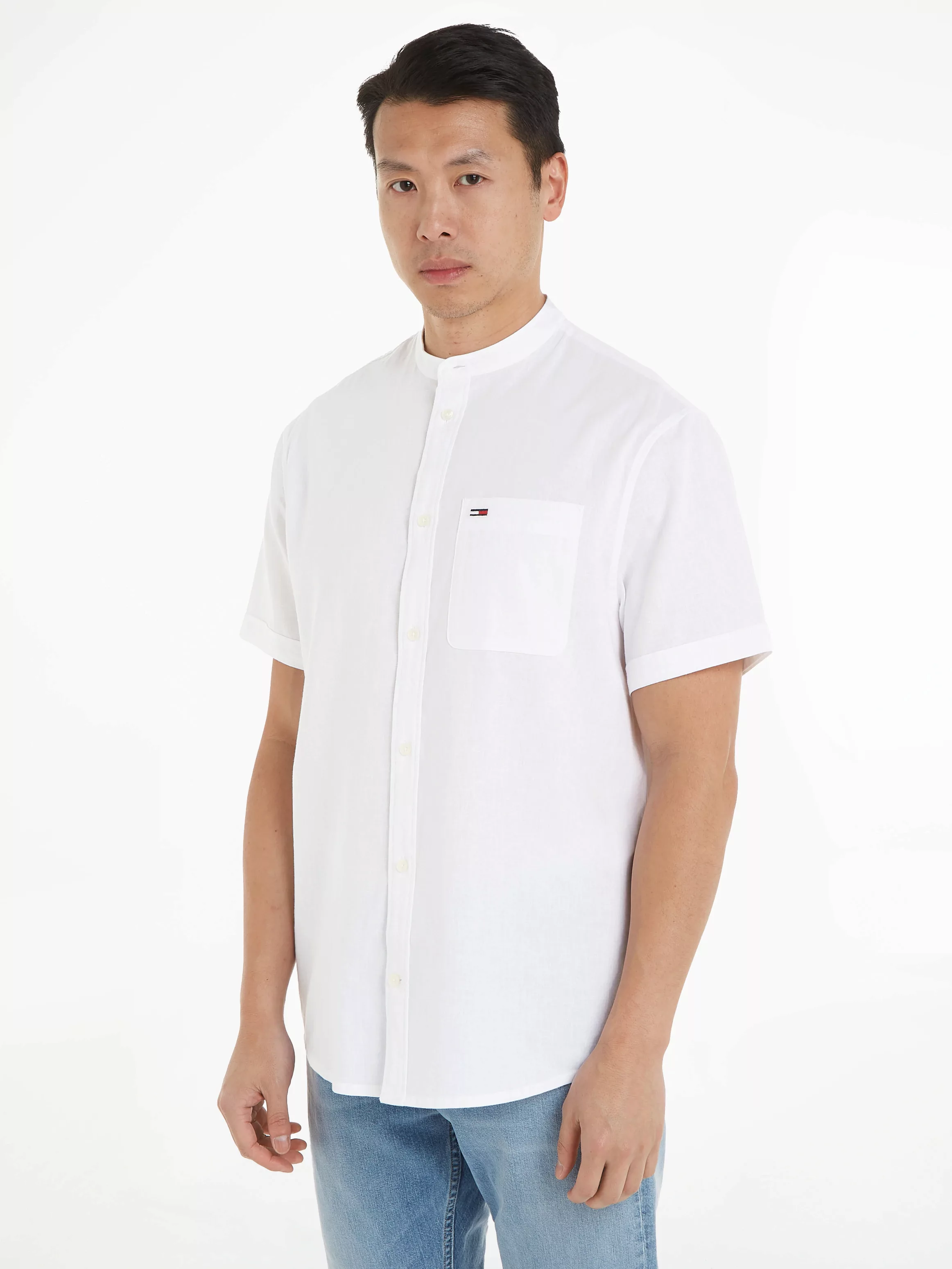 Tommy Jeans Kurzarmhemd TJM REG MAO LINEN BLEND SS SHIRT in melierter Optik günstig online kaufen