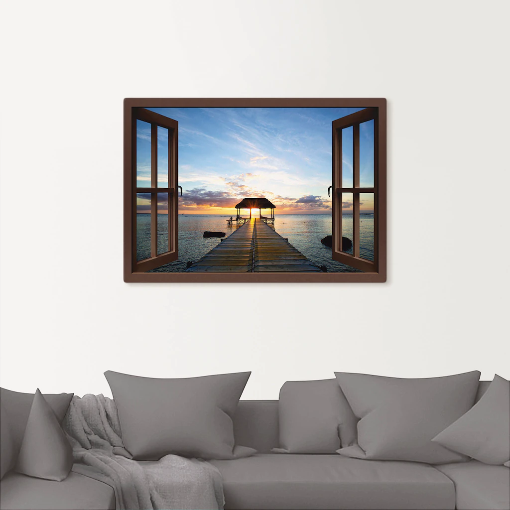Artland Leinwandbild "Steg im Gegenlicht - braunes Fenster", Fensterblick, günstig online kaufen