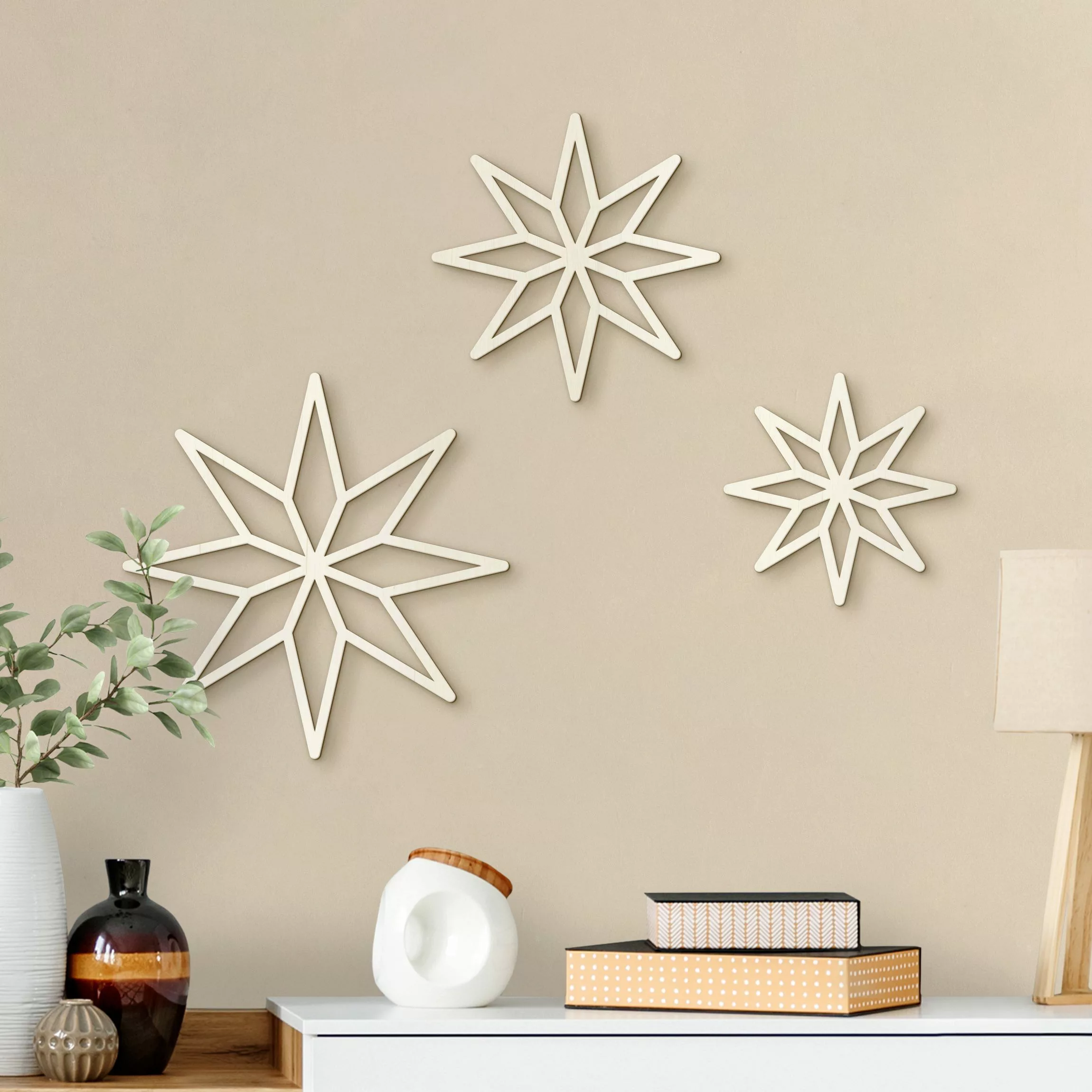 Wanddeko Holz Polygon Sterne Set günstig online kaufen