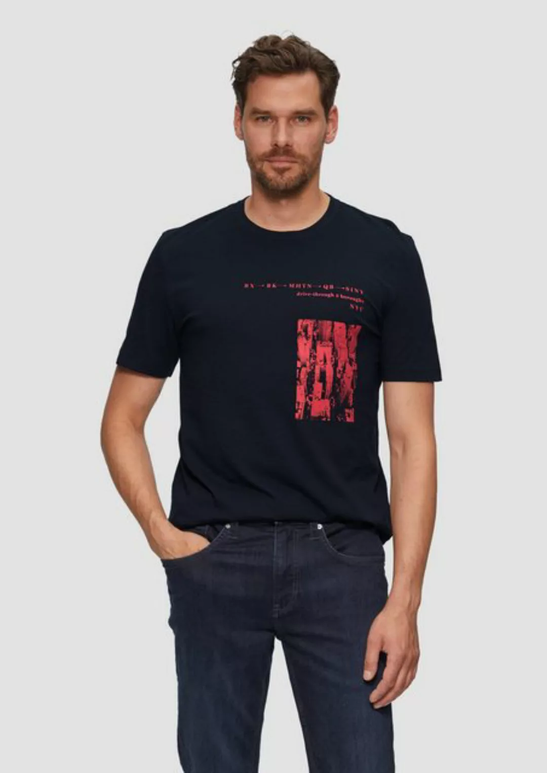 s.Oliver Kurzarmshirt Printshirt aus Baumwolle mit Flammgarnstruktur günstig online kaufen