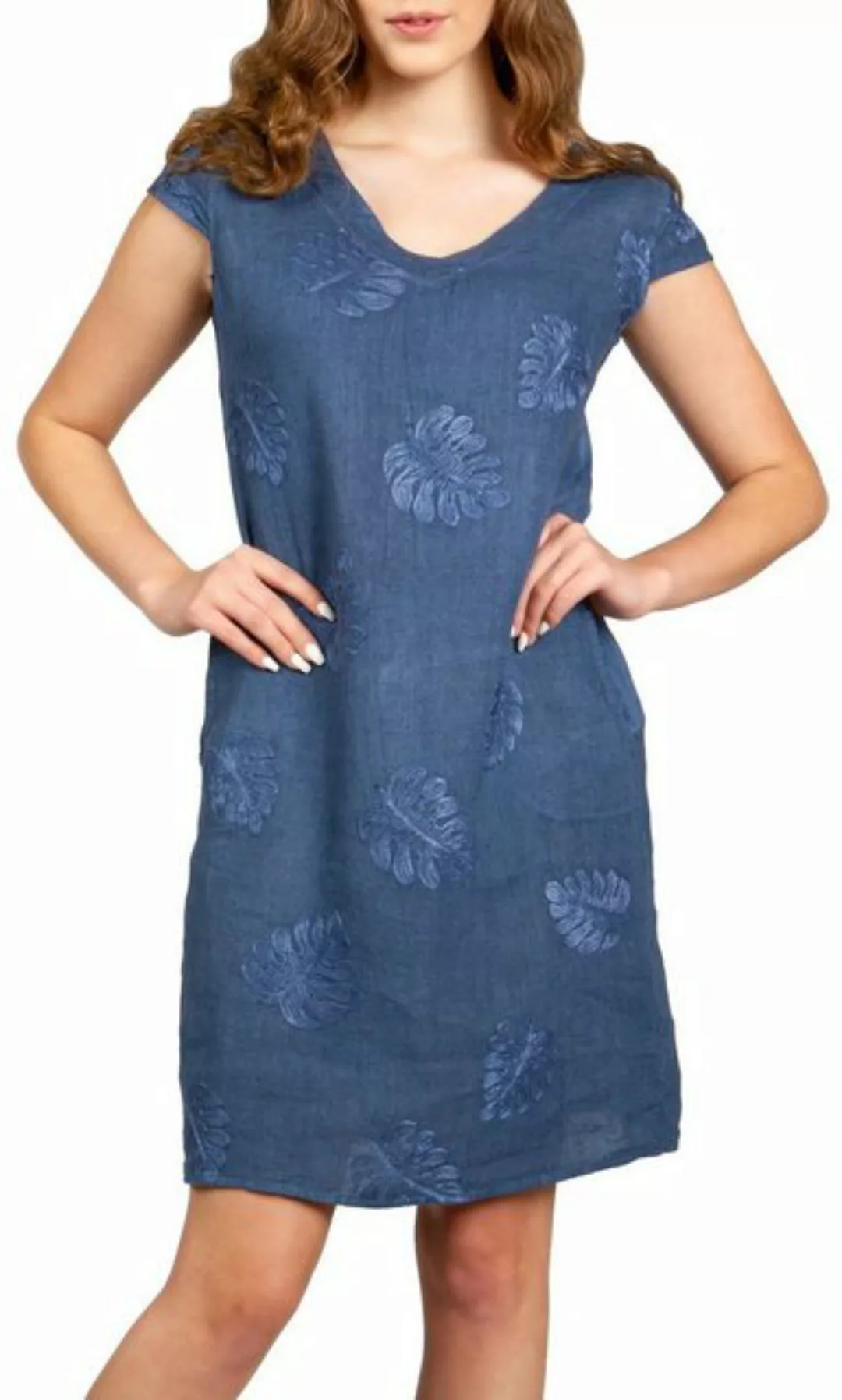 Caspar Sommerkleid SKL030 knielanges Damen Sommer Leinenkleid mit Palmblatt günstig online kaufen