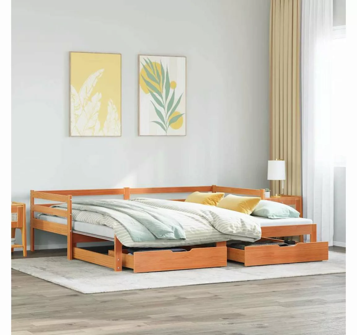 vidaXL Bett, Tagesbett Ausziehbar mit Schubladen 80x200 cm Massivholz Kiefe günstig online kaufen