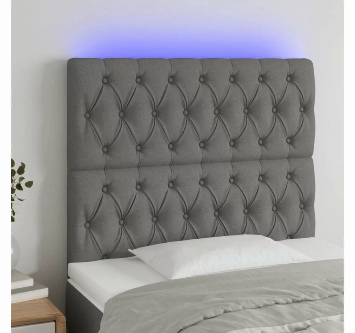 vidaXL Bett, LED Kopfteil Dunkelgrau 90x7x118/128 cm Stoff günstig online kaufen