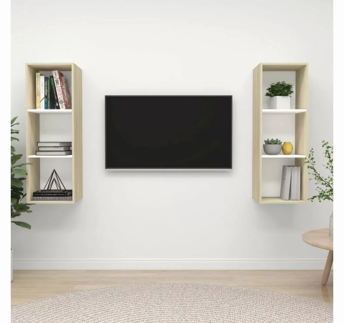 furnicato TV-Schrank TV-Wandschränke 2 Stk. Weiß Sonoma-Eiche Holzwerkstoff günstig online kaufen