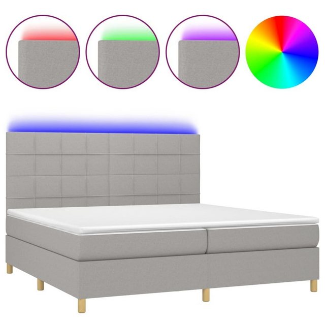 vidaXL Bettgestell Boxspringbett mit Matratze LED Hellgrau 200x200 cm Stoff günstig online kaufen