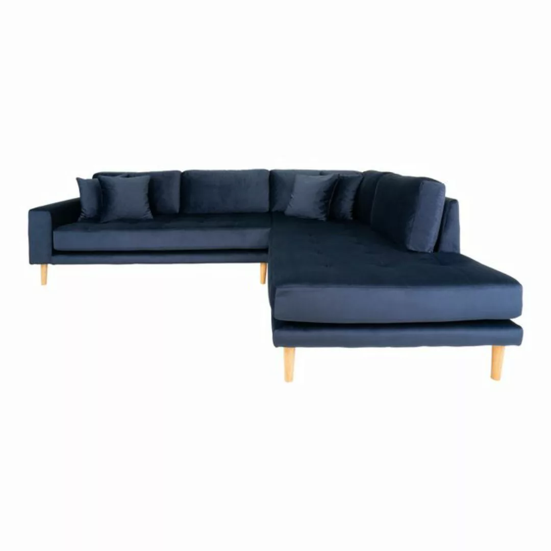 House Nordic Ecksofa in Dunkelblau, Velour - 257x76x92cm (BxHxT) günstig online kaufen