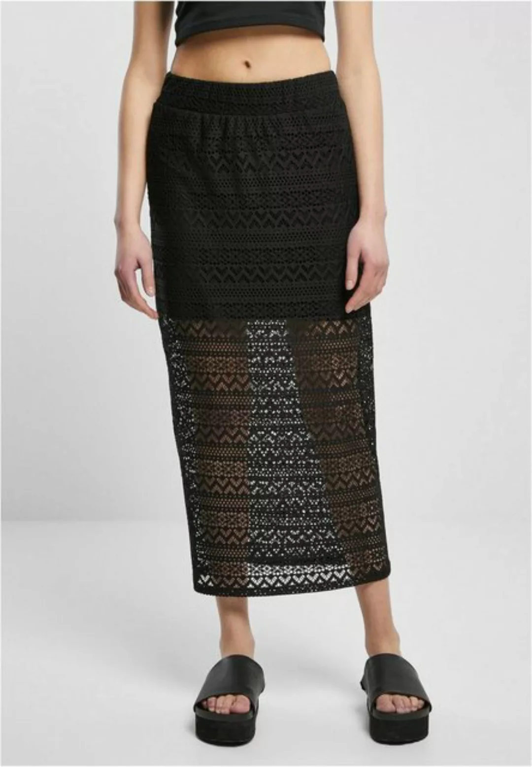 URBAN CLASSICS Jerseyrock "Damen Ladies Stretch Crochet Lace Midi Skirt", ( günstig online kaufen