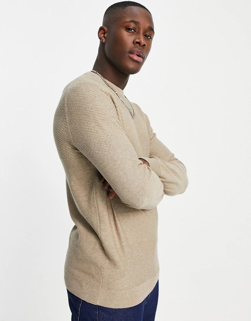 Jack & Jones Premium – Strukturierter Pullover in Beige mit Einsatz-Neutral günstig online kaufen