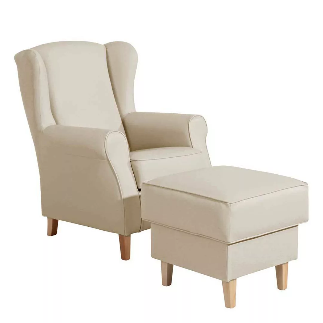 Kaminsessel Beige modern aus Kunstleder Buche Massivholz günstig online kaufen