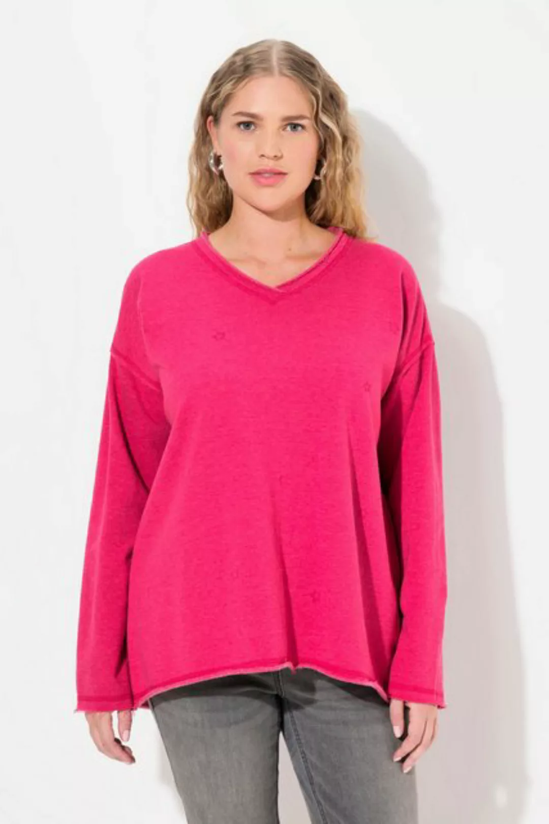 Ulla Popken Sweatshirt Sweatshirt Flocksterne Oversized V-Ausschnitt günstig online kaufen