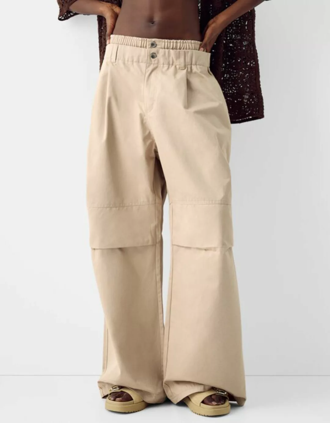 Bershka Twillhose Mit Doppeltem Bund Damen M Camel günstig online kaufen