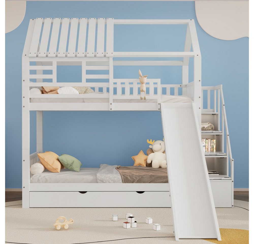 YVMOOEC Etagenbett Etagenbett mit Treppe und Rutsche Hausbett Treppe mit St günstig online kaufen