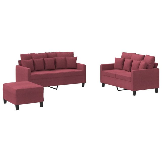 vidaXL Sofa 3-tlg. Sofagarnitur mit Kissen Weinrot Stoff günstig online kaufen