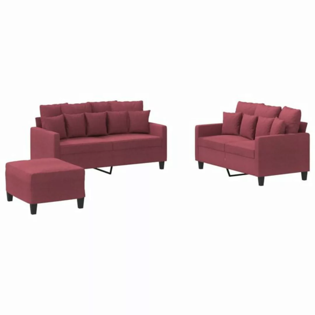 vidaXL Sofa, 3-tlg. Sofagarnitur mit Kissen Weinrot Stoff günstig online kaufen