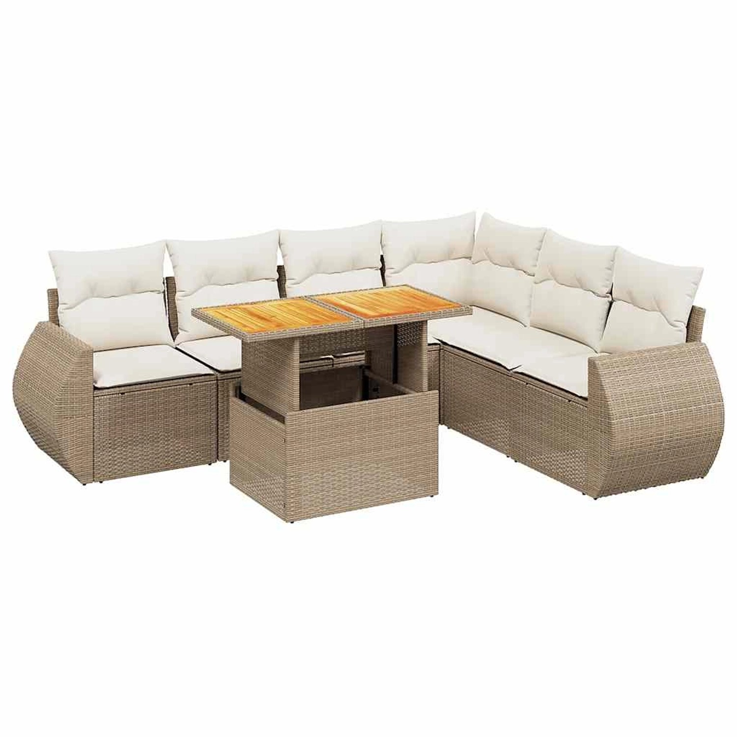 vidaXL 7-Tlg Garten-Sofagarnitur mit Kissen Beige Poly Rattan 3272213 günstig online kaufen