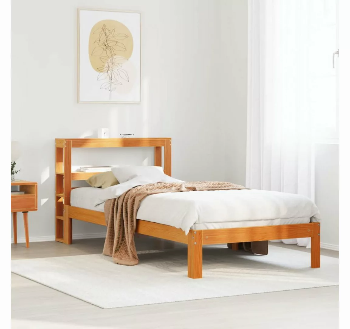 vidaXL Bett, Massivholzbett ohne Matratze Wachsbraun 100x200 Kiefernholz günstig online kaufen