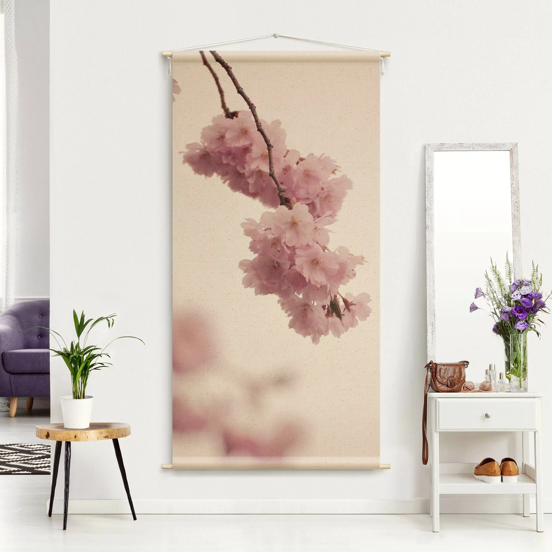 Wandteppich Zartrosane Frühlingsblüte mit Bokeh günstig online kaufen