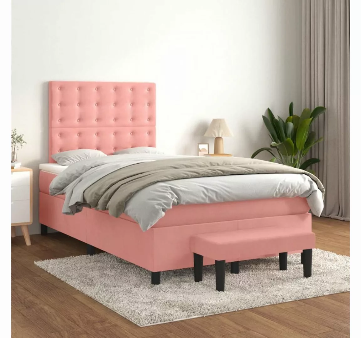 vidaXL Boxspringbett Boxspringbett mit Matratze Rosa 120x200 cm Samt Bett B günstig online kaufen