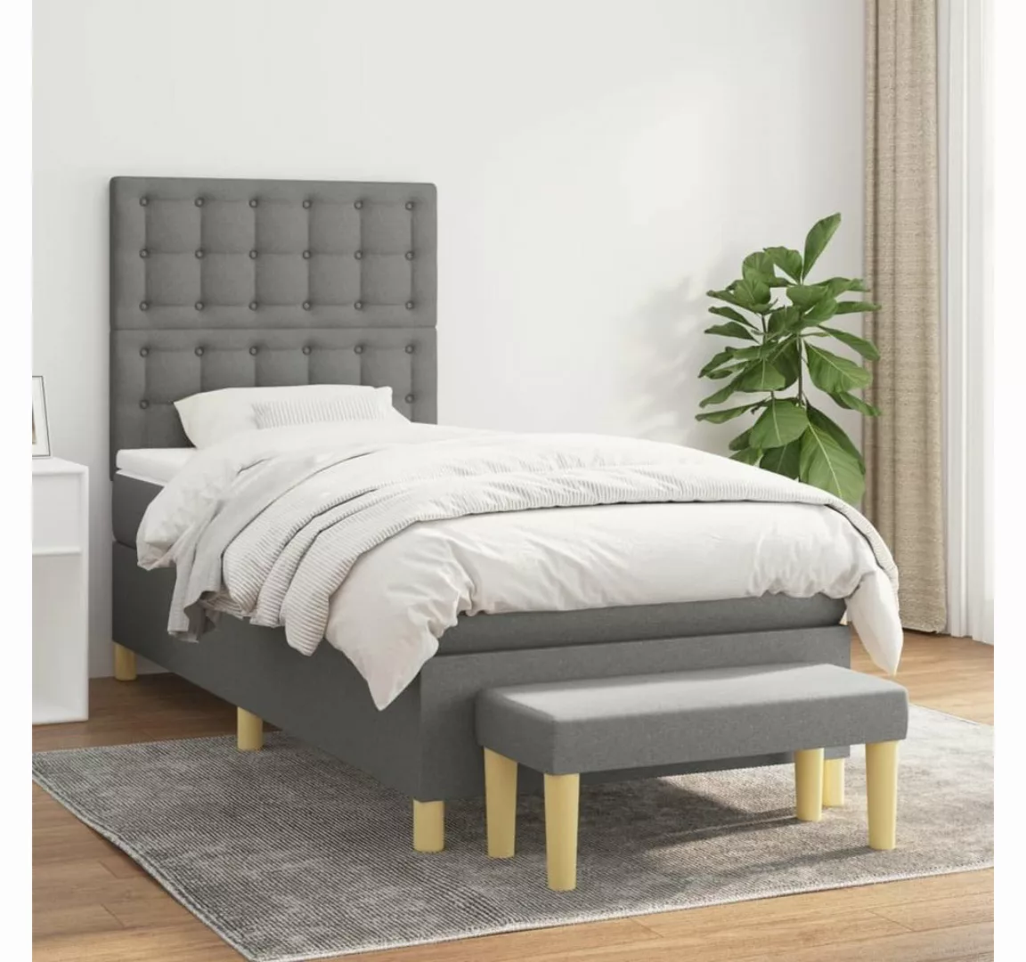 furnicato Bett Boxspringbett mit Matratze Dunkelgrau 80x200 cm Stoff günstig online kaufen