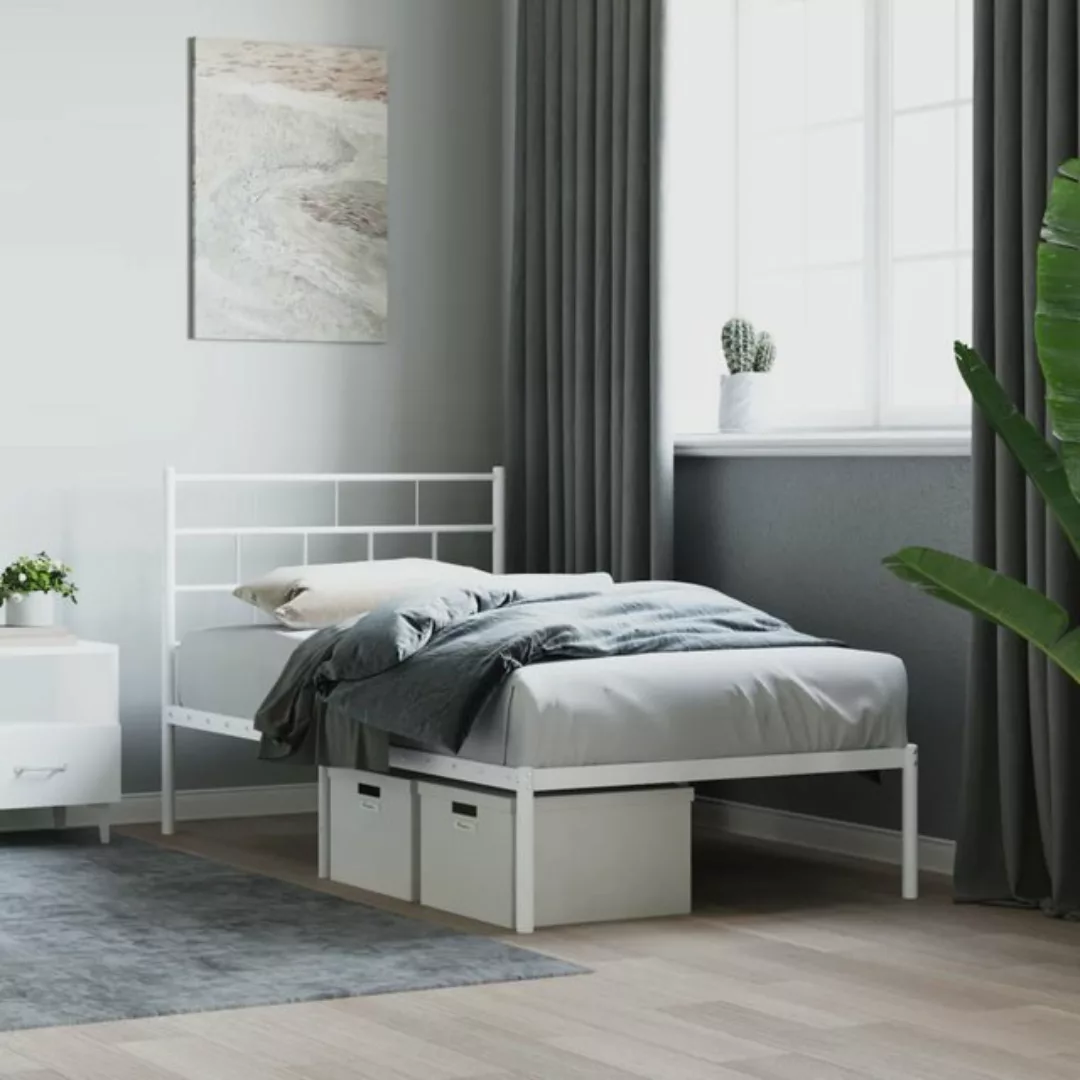 vidaXL Bettgestell Bettrahmen mit Kopfteil Metall Weiß 80x200 cm Bett Bettg günstig online kaufen