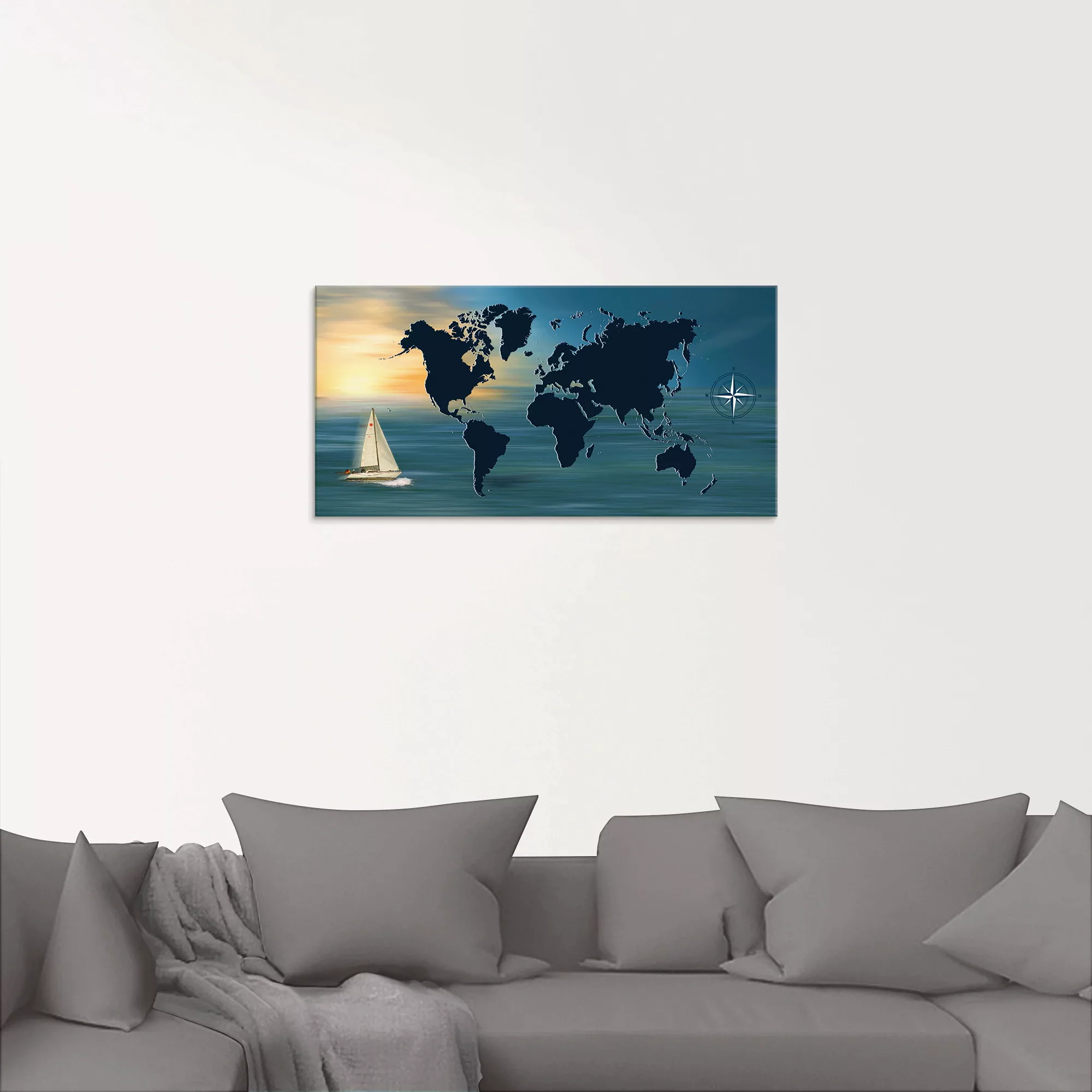 Artland Glasbild »Weltumsegelung mit Weltkarte«, Landkarten, (1 St.), in ve günstig online kaufen