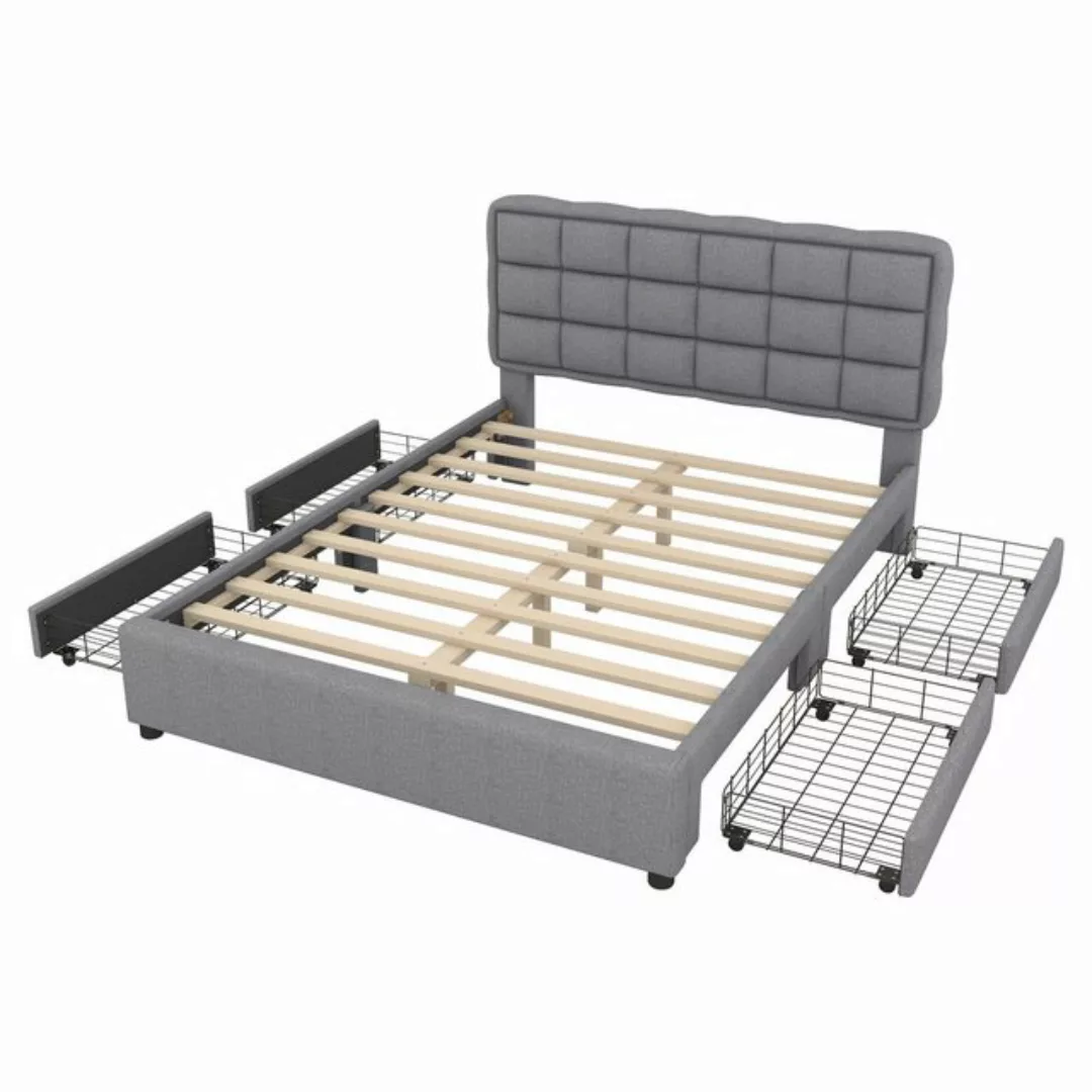 IDEASY Polsterbett 140 x 200 cm, Doppelbett mit 4 Schubladen, Leinenstoff, günstig online kaufen