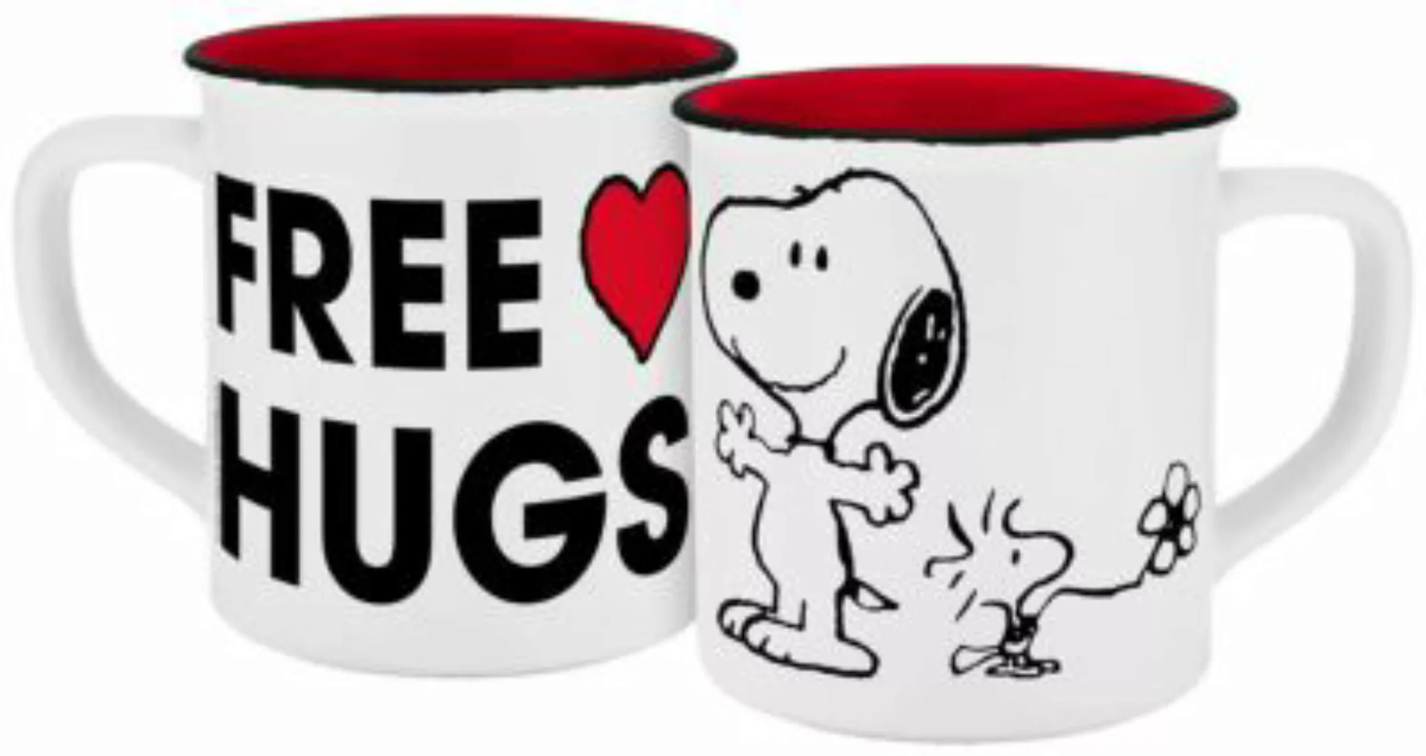 Geda Labels Tasse Peanuts Free Hugs Emaille-Optik 400ml Tassen bunt günstig online kaufen