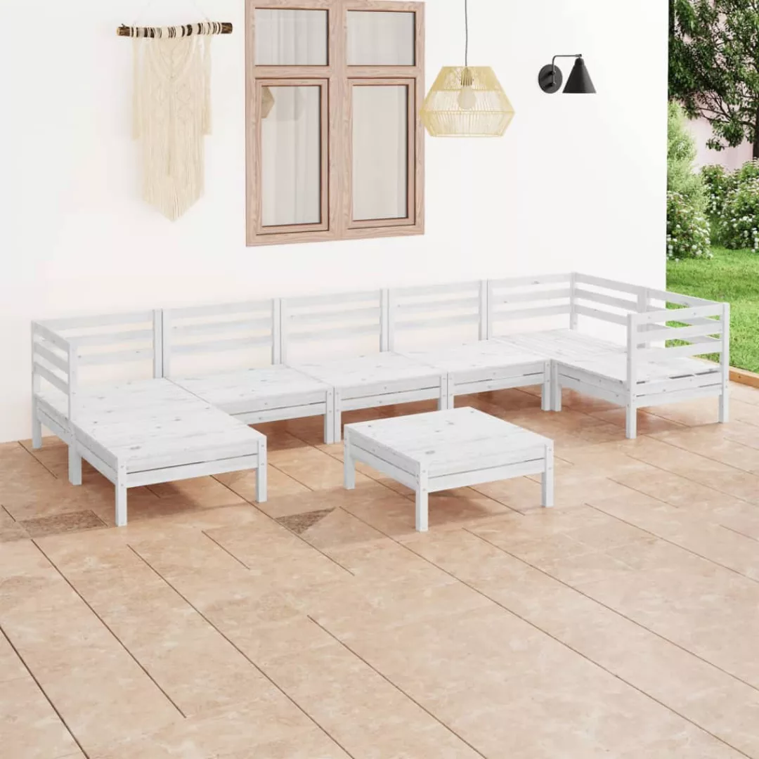 8-tlg. Garten-lounge-set Massivholz Kiefer Weiß günstig online kaufen