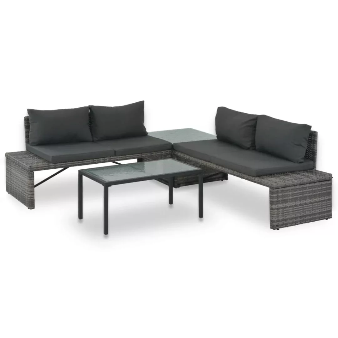 3-tlg. Garten-lounge-set Mit Polstern Poly Rattan Grau günstig online kaufen