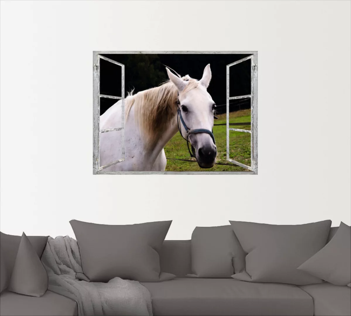 Artland Wandfolie "Fensterblick - weisses Pferd", Haustiere, (1 St.), selbs günstig online kaufen