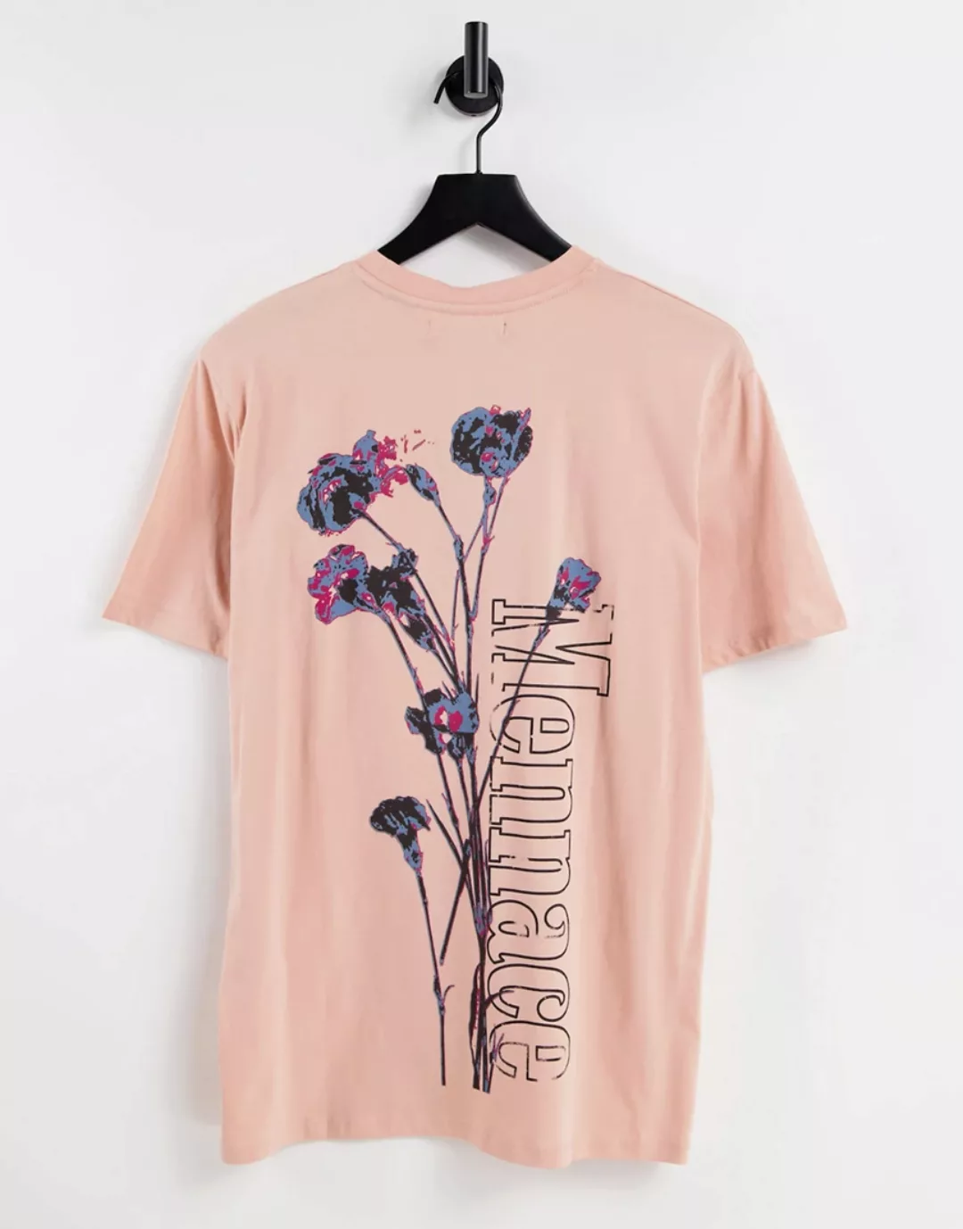 Mennace – T-Shirt in Rosa mit Blumenmotiv und Logoprint hinten günstig online kaufen