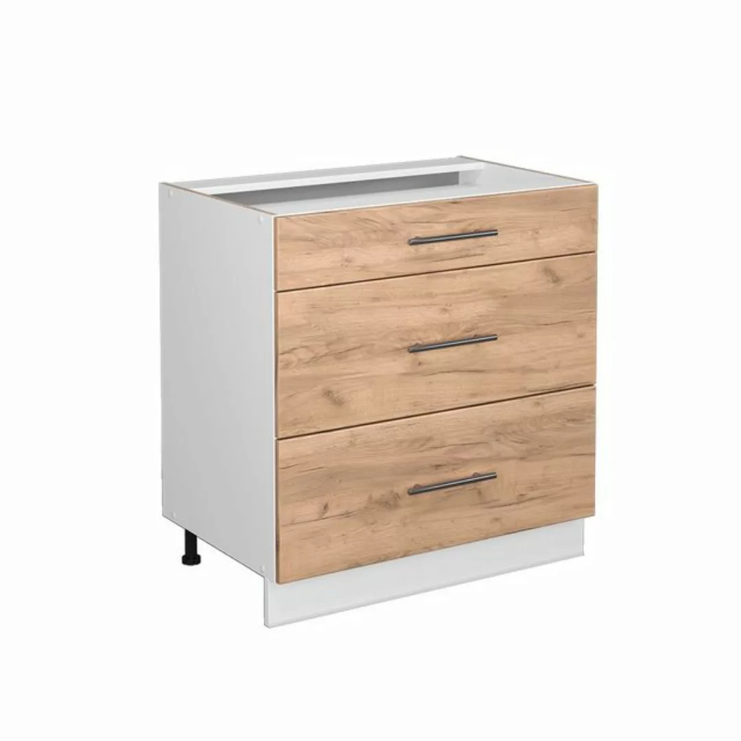 Livinity® Unterschrank Fame-Line, Goldkraft Eiche/Weiß, 80 cm mit 3 Schubla günstig online kaufen