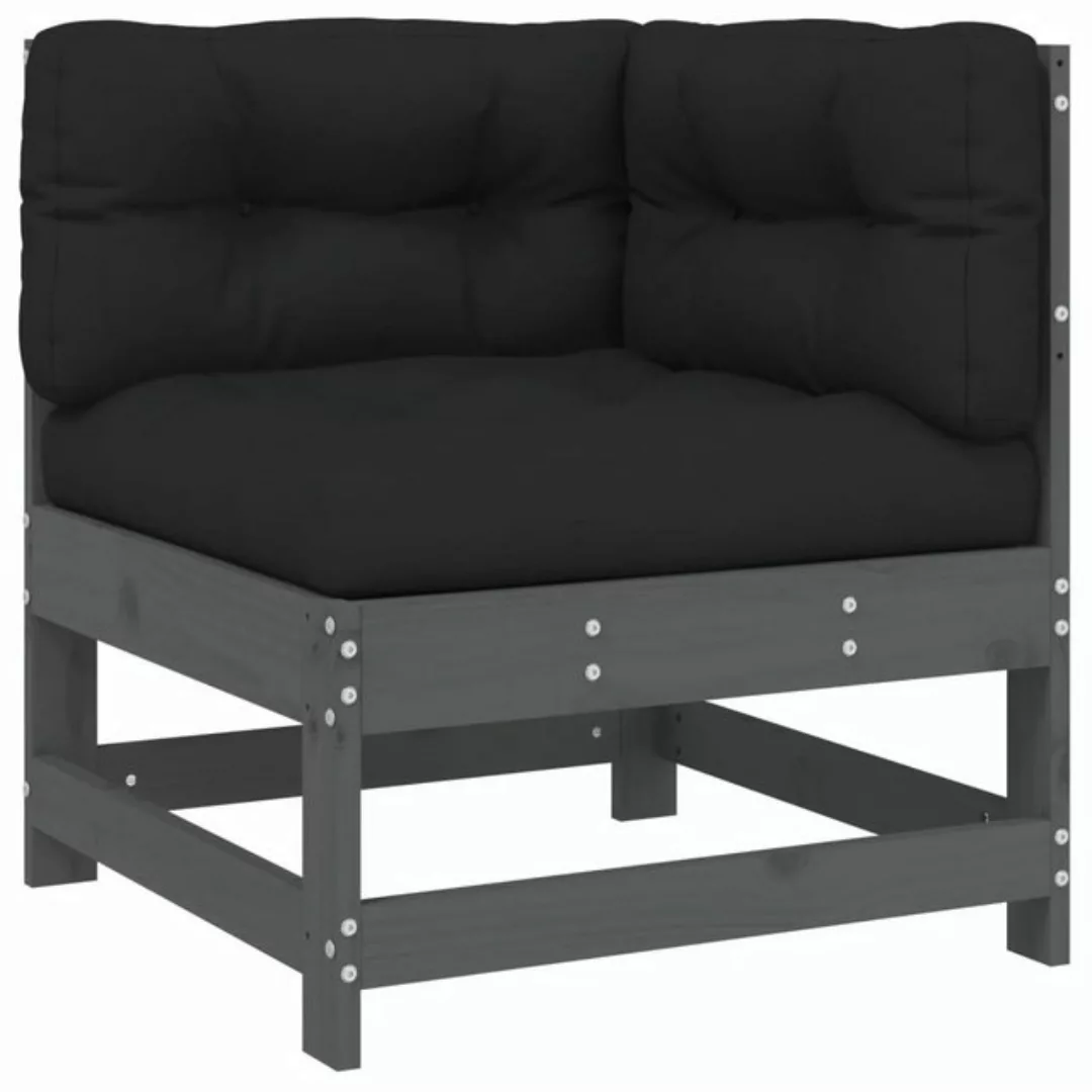 vidaXL Sofaelement Ecksofa mit Kissen Grau Massivholz Kiefer (1 St) günstig online kaufen