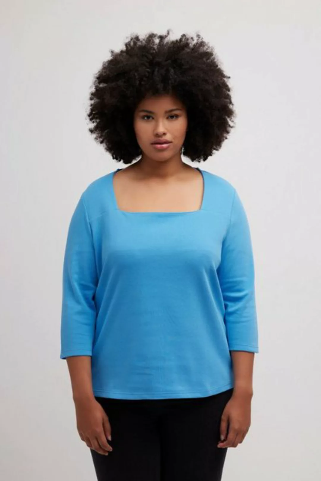 Ulla Popken Sweatshirt Shirt Quernaht Classic Carrée-Ausschnitt 3/4-Arm günstig online kaufen