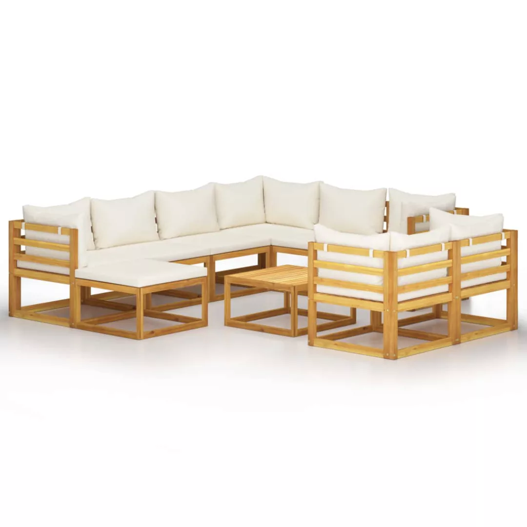 10-tlg. Garten-lounge-set Mit Auflagen Creme Massivholz Akazie günstig online kaufen