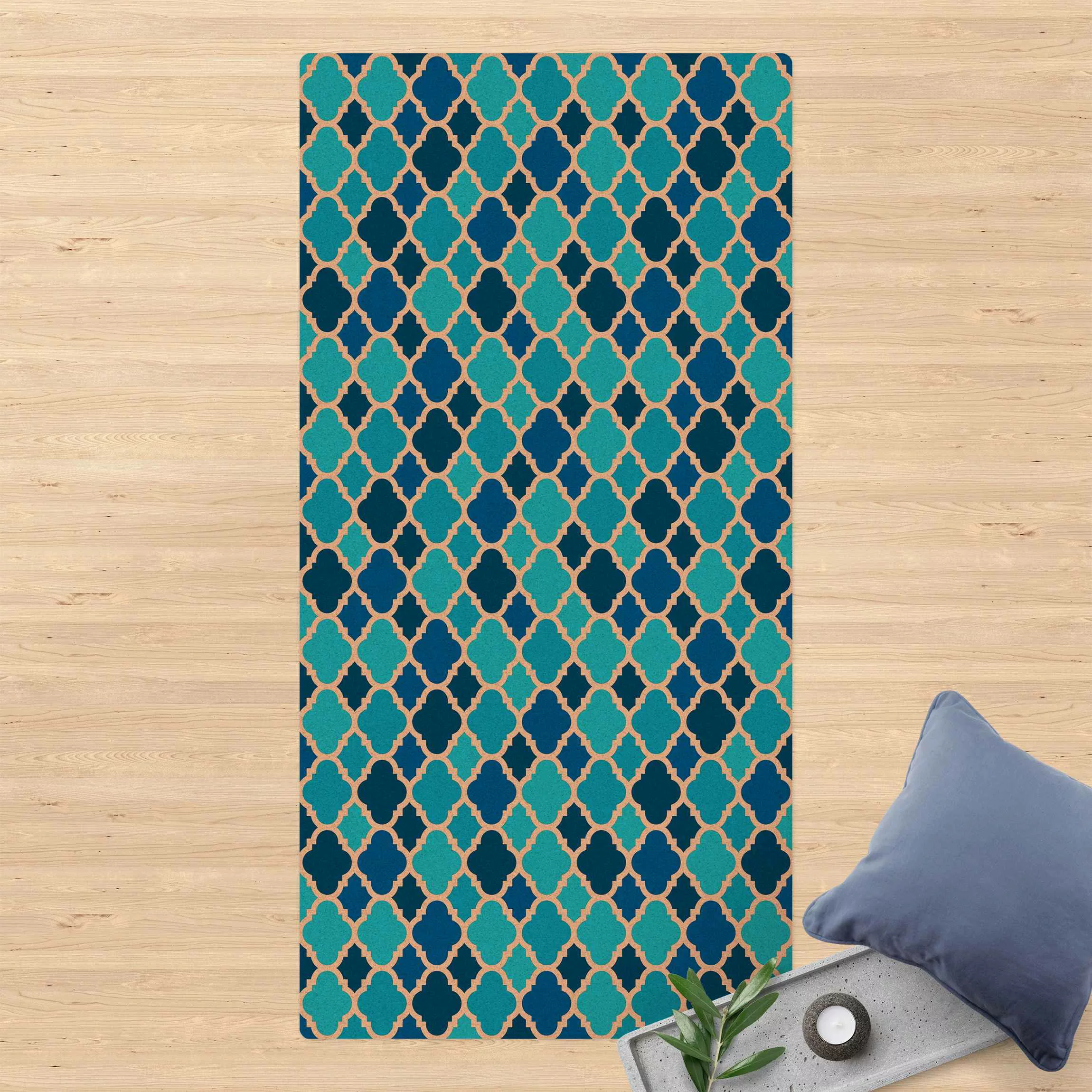 Kork-Teppich Orientalisches Muster mit türkisen Ornamenten günstig online kaufen