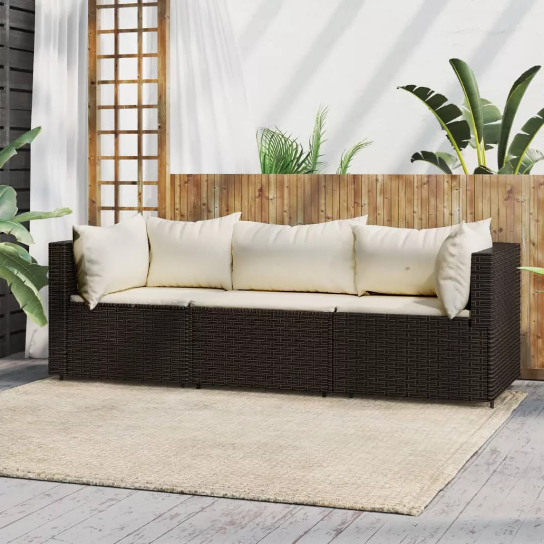 Vidaxl 3-tlg. Garten-lounge-set Mit Kissen Braun Poly Rattan günstig online kaufen